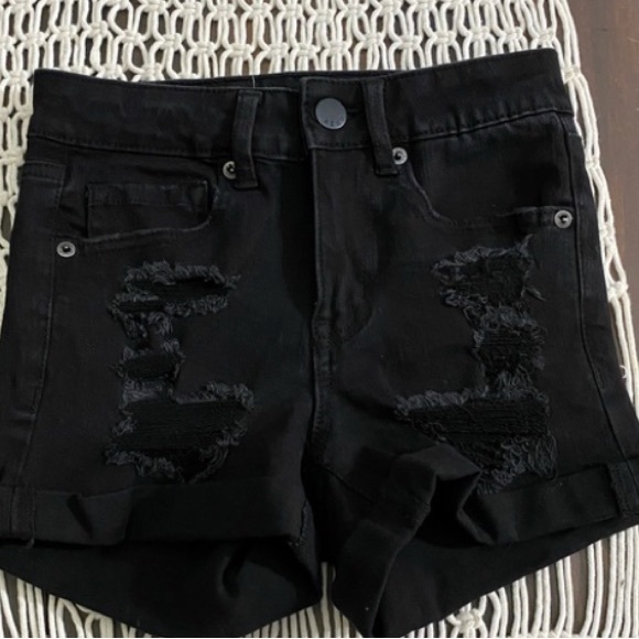 Aero high rise black distressed midi jeans shorts - Picture 4 of 4